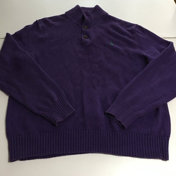 Polo Ralph Lauren 1/4 Button Mock Neck Knit Sweater Mens Large Purple - Picture 1 of 12